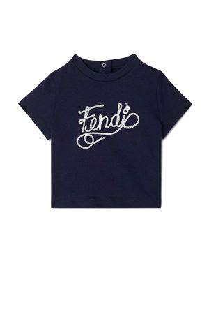 blue cotton t-shirt FENDI KIDS | BMI2837AJF1I11